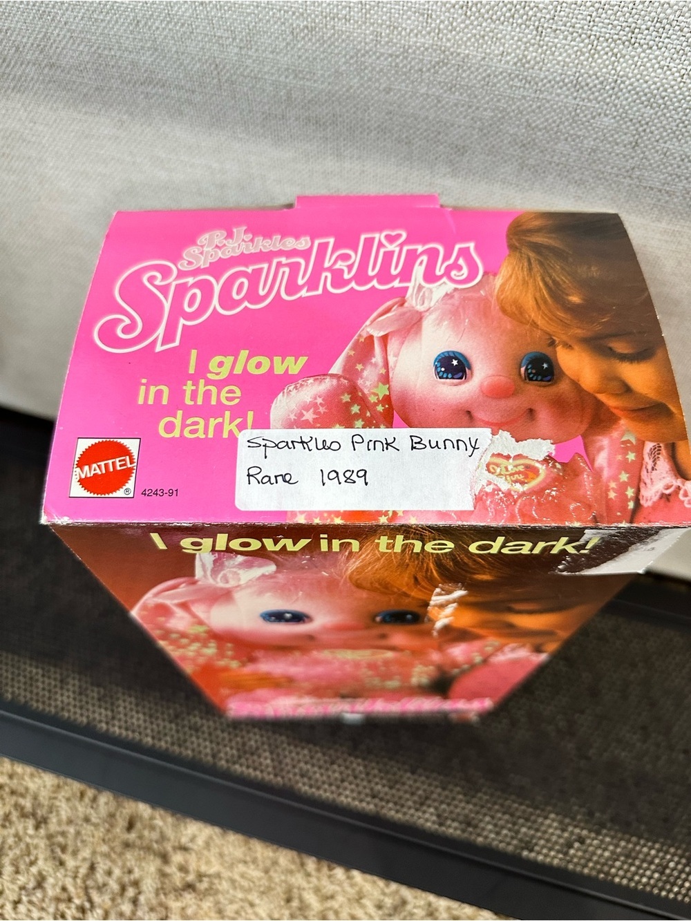 Mattel PJ Sparkles Sparklins Pink Bunny 1989 In box Glow-in-the-dark Rare - Picture 6 of 16